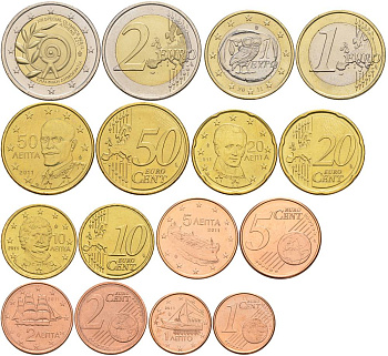 ГРЕЦИЯ ЕВРОНАБОР ИЗ 8 МОНЕТ 2011 1, 2, 5, 10, 20, 50 ЕВРОЦЕНТОВ, 1 И 2 ЕВРО UNC 181-1251