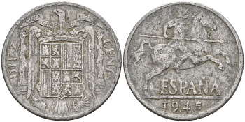 Испания 10 сентимо 1945 Франсиско Франко (1939 - 1975) KM 766 алюминий 4155-232