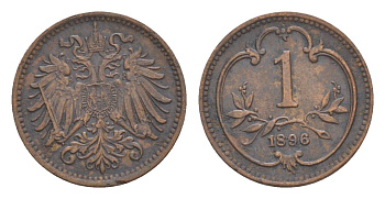 Австрия 1 геллер 1896 Франц Иосиф I (1848-1916) KM 2800 бронза 4636-126