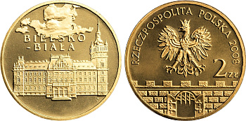Польша 2 злотых 2008 MW, серия города Польши, Бельско-Бяла KM 663 нордик UNC 4676-521