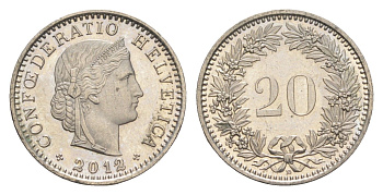 Швейцария 20 раппенов 2012 B KM 29a медно-никель aUNC 4651-433