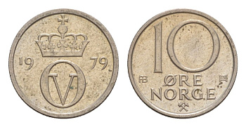 Норвегия 10 эре 1979 Улаф V (1957-1991) KM 416 медно-никель 4632-1164