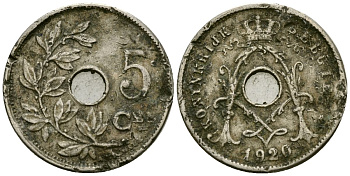 Бельгия 5 сантимов 1920 Belgie KM 67 медно-никель 4173-225