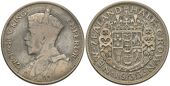 Новая Зеландия 1/2 кроны 1933 Георг V (1910-1936) KM 5 серебро 4168-246