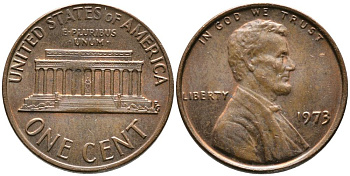 США 1 ЦЕНТ 1973 ЛИНКОЛЬН KM 201 медь цинк 4549-759