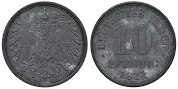 Германия 10 пфеннигов 1921 KM 26, J. 299, Weege 8 цинк 4119-352