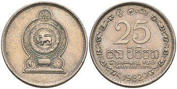 ШРИ-ЛАНКА 25 ЦЕНТОВ 1982 KM 141.2 медно-никель 192-853