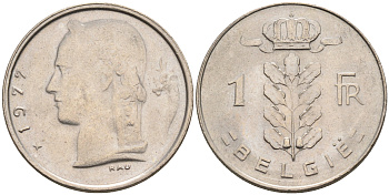 БЕЛЬГИЯ 1 ФРАНК 1977 BELGIE KM 143.1 медно-никель 4563-1124