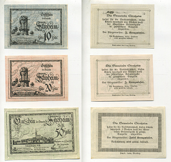 Австрия набор из 3 банкнот 1920 25 июня 1920, нотгельд, 10, 20, 50 геллеров, STROHEIM   бумага  XF 7555-1-2-2