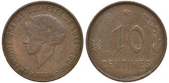Люксембург 10 сантимов 1930 Шарлотта (1918-1964) KM 41 бронза 4163-321