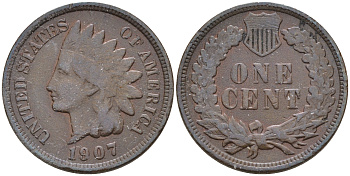 США 1 цент 1907 индеец, Indian head KM 90a бронза    4124-712
