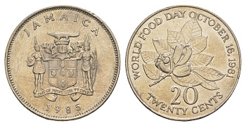 Ямайка 20 центов 1985 ФАО - WORLD FOOD DAY OCTOBER 16.1981 KM 120 медно-никель 4652-612