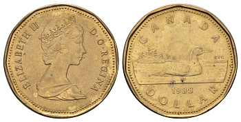 Канада 1 доллар 1988 Елизавета II (1952-2022), утка KM 157 никель плакированный алюминиевой бронзой 4688-425