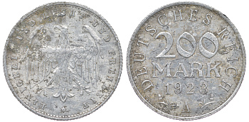 Германия 200 марок 1923 A KM 35, J. 304, Weege 22 алюминий 4604-543