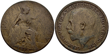 Великобритания 1/2 пенни 1916 Георг V (1910-1936) KM 809, Spink 4056 бронза 51-714