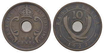 Британская Восточная Африка 10 центов 1922 KM 19 бронза 69-244