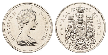 Канада 50 центов 1980 Елизавета II (1952-2022), герб KM 75.3 никель PROOF-LIKE (BU) 603-645
