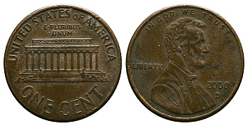 США 1 ЦЕНТ 2000 D KM 201 b медь цинк 4385-523