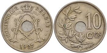 БЕЛЬГИЯ 10 САНТИМОВ 1927 BELGIE KM 86 медно-никель 4546-137