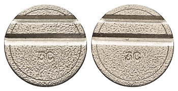 Италия телефонный жетон в 3 чентезимо диаметр 24 мм, вес 4,8 гр никель 4670-532