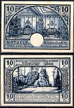 Штютцербах (Тюрингия) 10 пфеннигов 1921 редкая разновидность, не полный синий цвет Mehl Grabowski 1287.3-1/4 бумага UNC (пресс) 7555-54-2-1