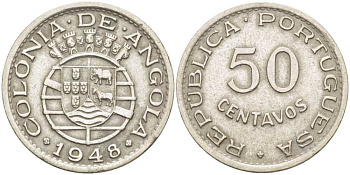 Португальская Ангола 50 сентаво 1948 300 лет революции 1648 ГОДА KM 72 никель бронза 4514-637