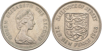 Джерси 10 новых пенсов 1968 Елизавета II (1952-) KM 33 медно-никель 4593-945