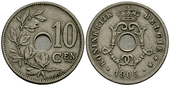 Бельгия 10 сантимов 1905 Belgie KM 53 медно-никель 4172-1226