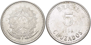 Бразилия 5 крузадо 1988 реформа 1986-1989 KM 606 нержавеющая сталь 67-717