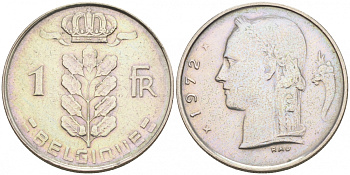 Бельгия 1 франк 1972 Belgique, Бодуэн I (1951-1993) KM 142.1 медно-никель 68-633