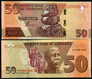 Зимбабве 50 долларов 2020 памятник неизвестному солдату, Мбуя Неханда Pick 105 a  бумага  UNC (пресс) 448-178-1