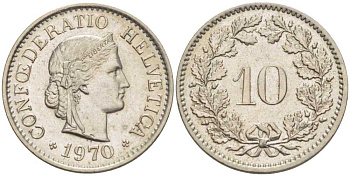 Швейцария 10 раппенов 1970 KM 27 медно-никель 99-1215