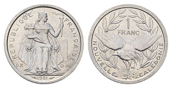 Новая Каледония 1 франк 1981 KM 10 алюминий UNC 181-911