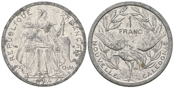 Французская Новая Каледония 1 франк 2014 птица кагу, (IEOM) KM 10, Schoen 10 алюминий 31-1127