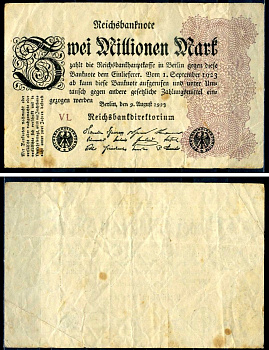 Германия 2000000 марок 1923 9 августа 1923, серия VL Pick 104 c бумага 7553-38-1-2
