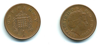 Великобритания 1 пенни 2001 Елизавета II (1952-2022) KM 986, Spink 4710 (B5) сталь плакированная медью 540-227