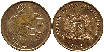 Тринидад и Тобаго 5 центов 2003 райская птица KM 30 бронза 4398-145
