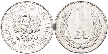 ПОЛЬША 1 ЗЛОТЫЙ 1978 MW KM 49.1, Parchimowicz 213p алюминий 216-832