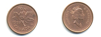 КАНАДА 1 ЦЕНТ 1998 ЕЛИЗАВЕТА II, КЛЕНОВЫЙ ЛИСТ KM 289 сталь плакированная медью 177-1444