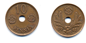 ФИНЛЯНДИЯ 10 ПЕННИ 1941 KM 33.1 медь 51-4919