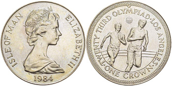 Остров Мэн 1 крона 1984 XXIII летние Олимпийские игры в Лос-Анджелесе 1984 года, бег KM 118 медно-никель UNC 4527-331