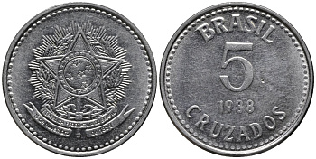 Бразилия 5 крузадо 1988 реформа 1986-1989 KM 606 нержавеющая сталь 4577-625