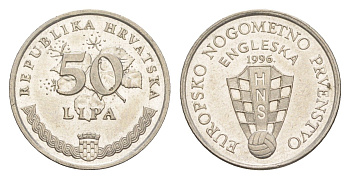 Хорватия 50 лип 1996 Европейский футбольный чемпионат, Великобритания1996 KM 39 сталь плакированная никелем aUNC 220-252