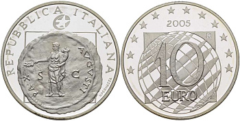Италия 10 евро 2005 60 лет мира и свободы в Европе, античная монета KM 271 серебро PROOF 02-040-41