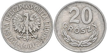 Польша 20 грошей 1961 MW KM А47, Parchimowicz 208b алюминий  4602-738
