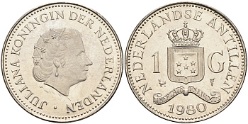Нидерландские Антилы 1 гульден 1980 J, Юлиана (1948-1980) KM 12 никель 4140-1133