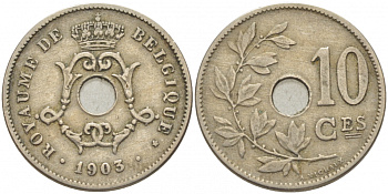 БЕЛЬГИЯ 10 САНТИМОВ 1903 BELGIQUE KM 48 медно-никель 4448-821