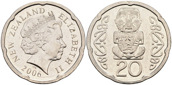 Новая Зеландия 20 центов 2006 Елизавета II (1952-2022), идол Пукаки KM 118а никелированная сталь 4579-1132