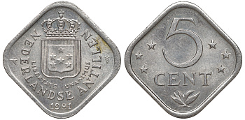 Нидерландские Антилы 5 центов 1981 Беатрикс (1980-2013) KM 13 медно-никель 4610-957