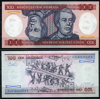 Бразилия 100 крузейро ND (1981-1984) серия А 6182, Герцог Каксиас Pick 198 b бумага UNC (пресс)   447-17-2